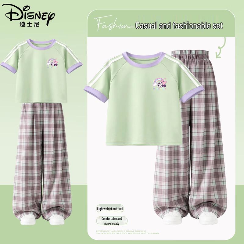 Disney Girls' Floral Summer Short Sleeve & Wide-Leg Pants Set