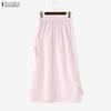ZANZEA Women Elegant Casual Elastic Waist Solid Color Long Skirts