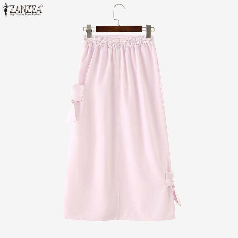 ZANZEA Women Elegant Casual Elastic Waist Solid Color Long Skirts