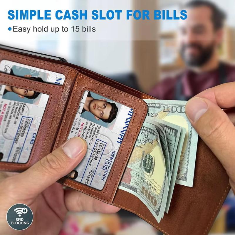 Up Wallet For Men Blocking Credit Card Holder With Clear Id Window Cash Pocket Slim Business Purse Gift