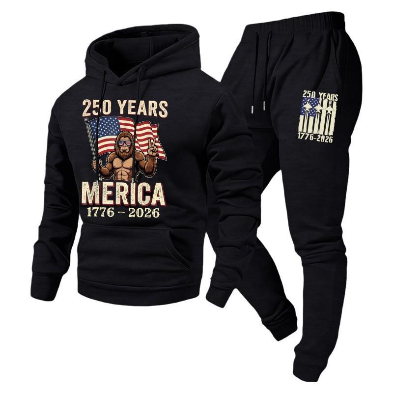 Men Women Hoodie Set Loose Casual Tracksuit 240th Anniversary Print Long Sleeve Sweatshirt Jogger