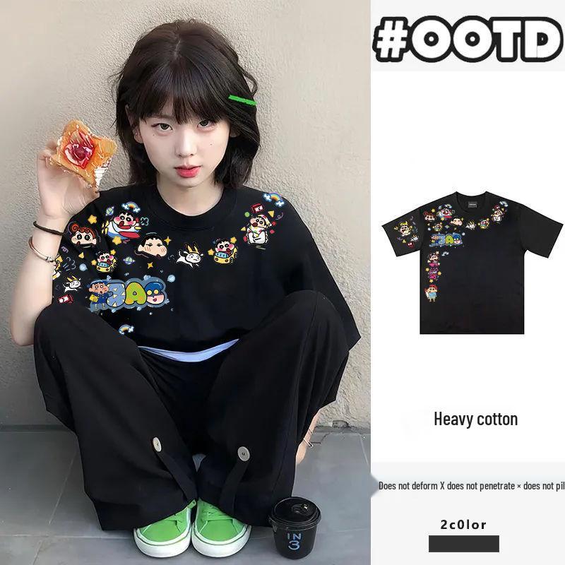 290g Unisex Summer Cartoon Shin-chan Short Sleeve T-shirt - Trendy High-end Couple Top