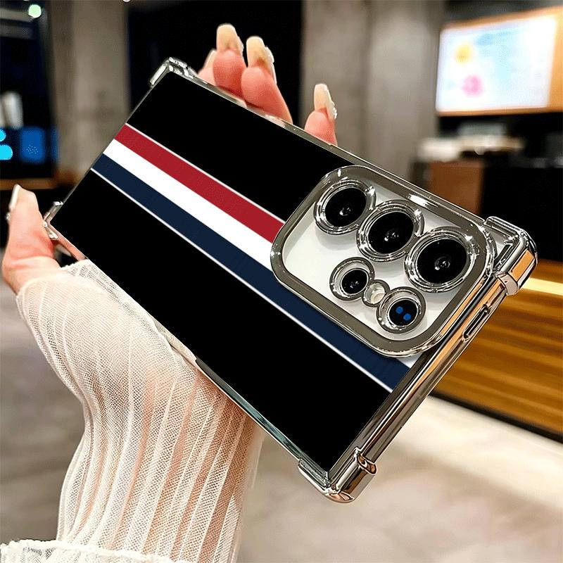 Luxury Sports Line Cool Stripe Plating Phone Case For Samsung Galaxy S24 S25 FE S26 Edge S23 Ultra S22 S21 Plus S20 Anti-Fall Ai