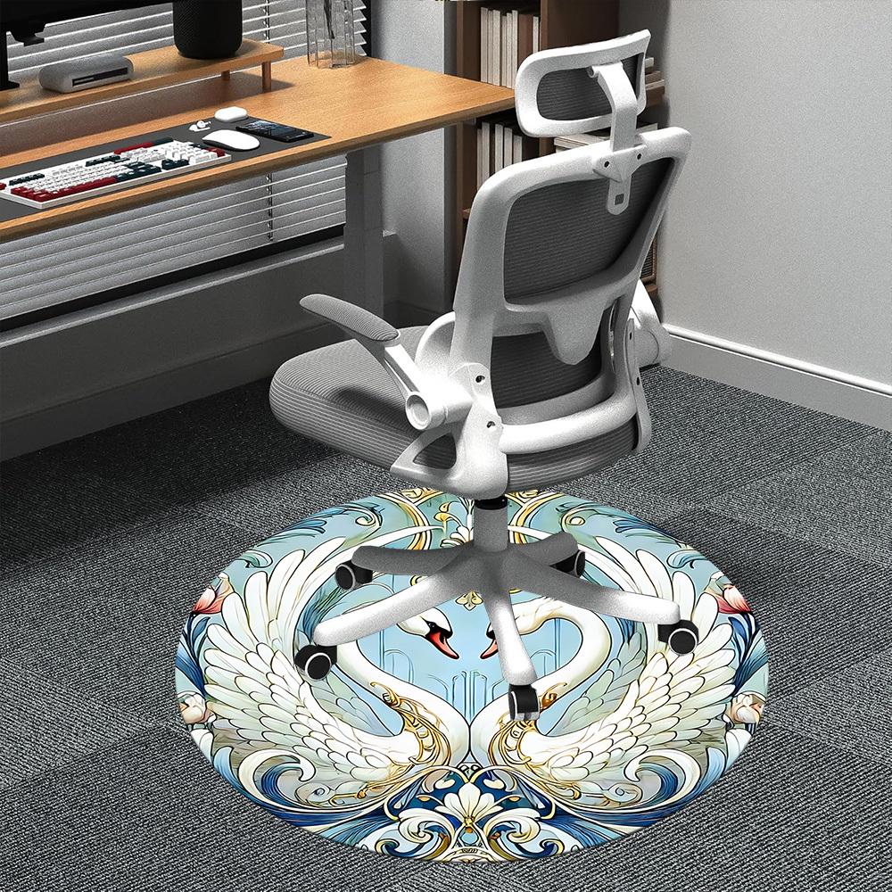 

1pc Swan Art Office Round Area Rug, Indoor Mat Suitable ForOffice, Under Office Chairs Bedroom Living Room Home Decor D019 80cm by 80cm