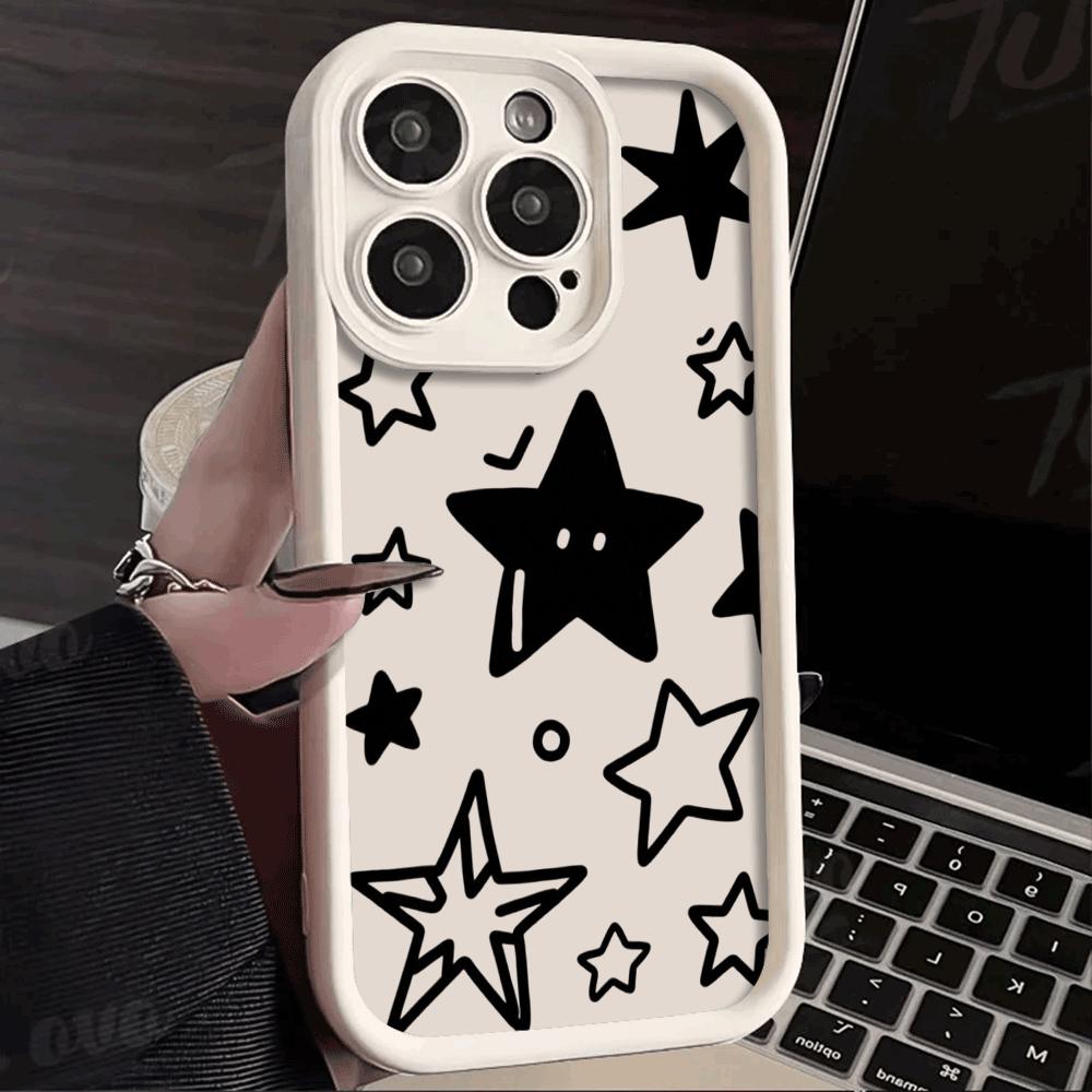Black Star Doodles with Faces Phone Case for Xiaomi Redmi Note 14 13 12 11 10 9 8 7 Gel Flexible Anti Scratch Protective Case