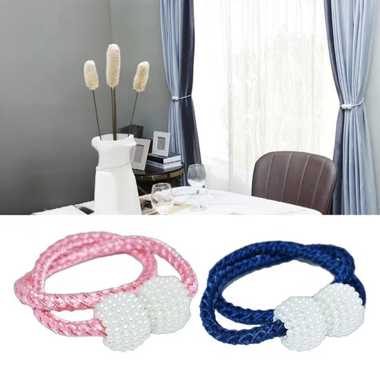 1 Pair Magnetic Curtain Tiebacks, Woven Rope Beaded Curtain Holders, Decorative Drapery Holdbacks for Living Room Bedroom
