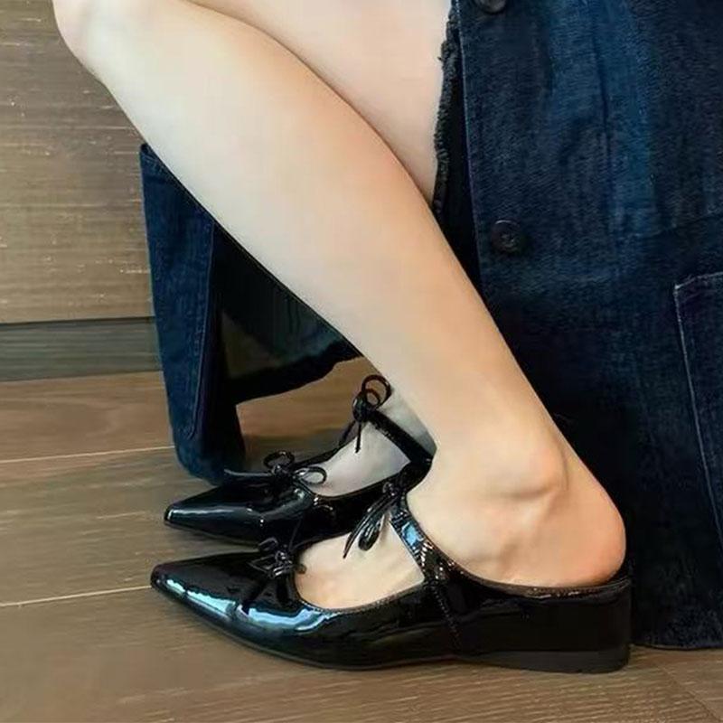 Fashion Shoes Woman 2025 Cover Toe Slippers Flat Increased Internal Butterfly-Knot Pointed Mary Janes Slides Butterfly-knot Increased In