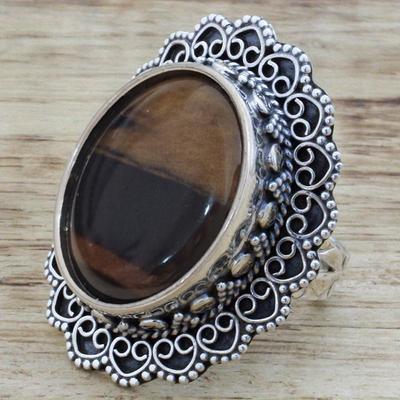 Vintage Silberfarbene Ringe für Damen Trendig Rund mit Braunem Stein Inlay Personalisiert Kreativität Party Ringe Schmuck