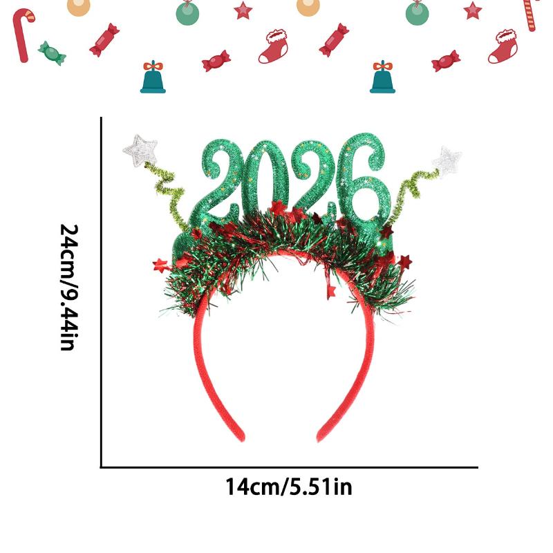 

1/2Pcs 2026 New Year Headband Kids Adult Glitter Hair Accessories Funny Glasses Photo Props Christmas Decoration Gifts A4