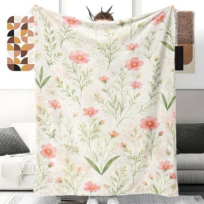 Blanket 1pc Pink Hand Drawn Floral Theme Winter Flannel Blanket Featuring Soft High-definition Digital Printing; a Modern-style Sm