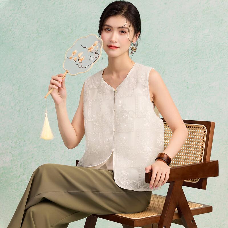 Women s Golden Chrysanthemum Silk Embroidered Chinese Style Vest XL