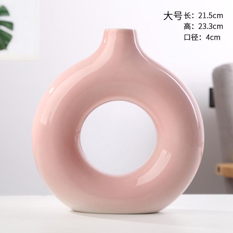 Nordische kreisförmige hohle Keramikvase Donuts Blumentopf Home Dekoration Zubehör Büro Desktop Wohnzimmer Inneneinrichtung Geschenk