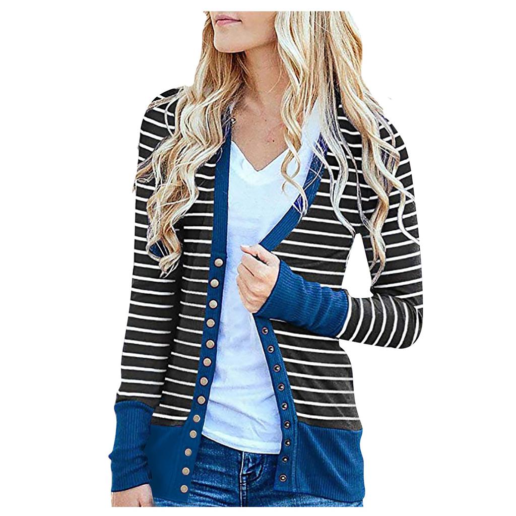 Moda damska Casualowe paski z długimi rękawami Cardigan Jacket Tops