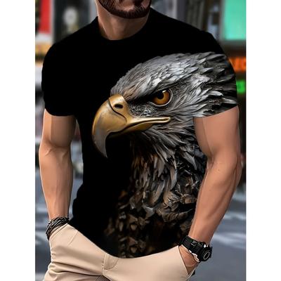 2026 Men's Casual 3D Printed T-shirt with Eagle Pattern Round Neck Short Sleeved Regular Version Suitable for Summer Daily Use