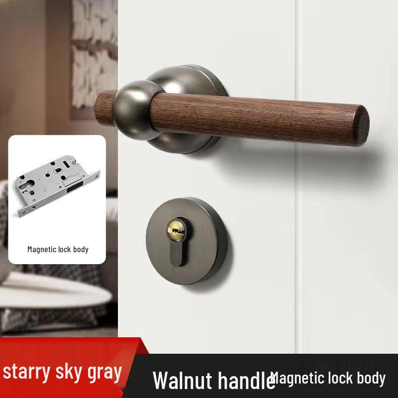 Chinese Style Minimalist Magnetic Walnut Wood Silent Bedroom Door Handle