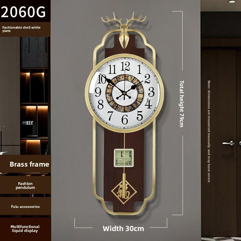 Wall Clock New Chinese Brass Living Room Home Solid Wood Luxury Chinese Style Silent High-end Watches Home Decoration