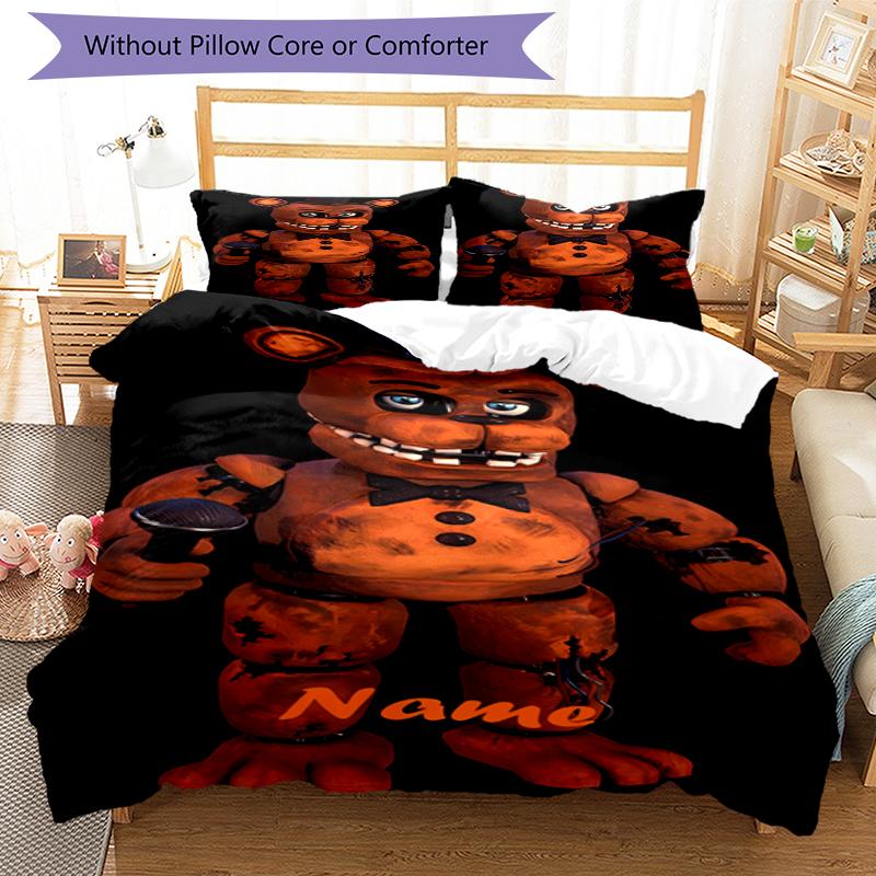 3pcs Custom Name Five Nights At Freddy's Bedding Set Duvet Cover Closure Includes 1 Duvet Cover & 2 Pillowcases, Soft and Comfortable for All Seasons.