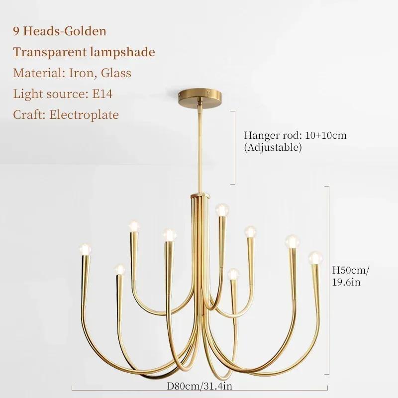 Nordic Luxury Living Room Candle Pendant Light American Iron LED Pendant Light Bedroom Lighting Dining Room Home Decoration