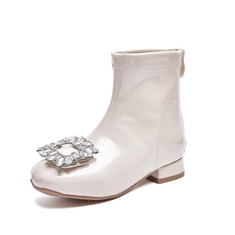 Girls Martin boots 2025 new autumn and winter red leather boots velvet baby boots little girl princess children's short boots