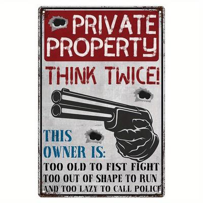 1pc Vintage "Warning Private Property" Metal Sign - 8x12 Inch Retro Trespassing Deterrent with Chinese & English Text, for Home