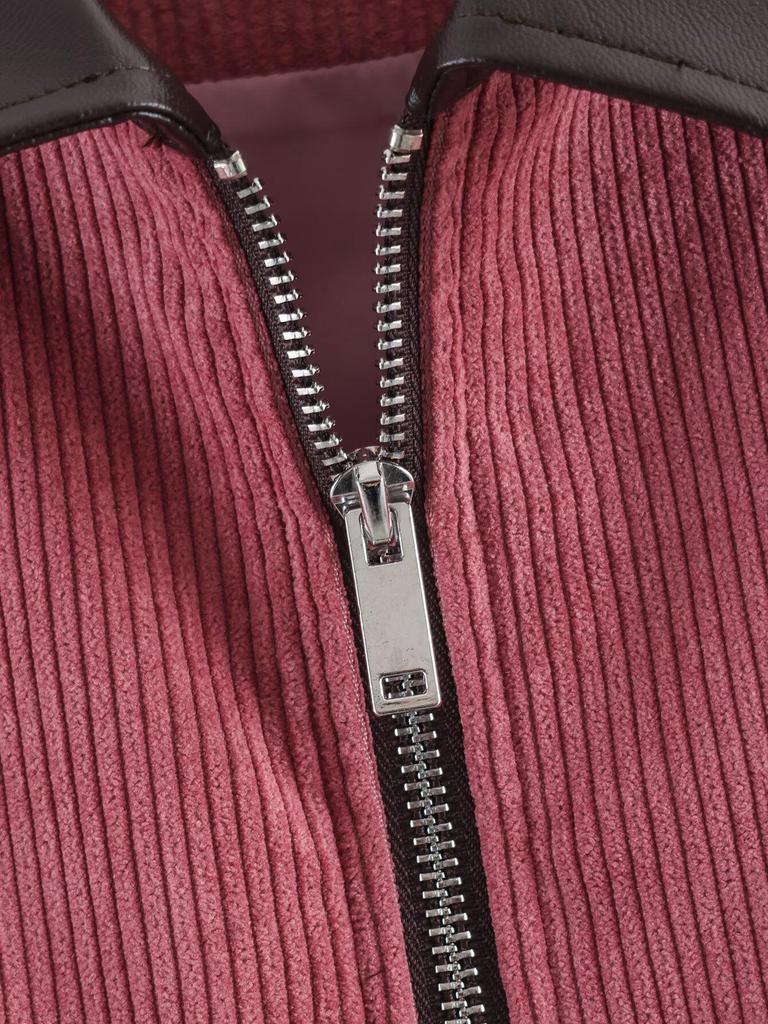 2026 Spring Fashion: European & American Style Corduroy Patchwork Jacket with Leather Collar - Available in 3 Colors