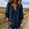 Damen Farbe Lässiges Knopfleisten-T-Shirt mit Dreiviertelärm und Lockerer Passform
