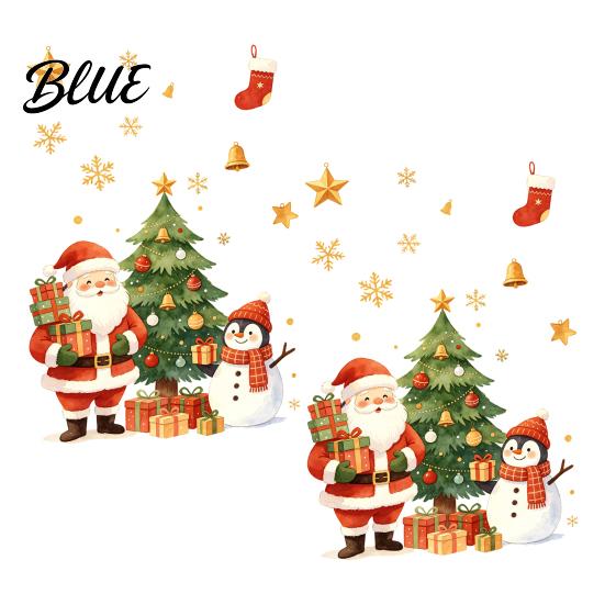 Christmas Tree Wall Art Cartoon Window Sticker Removable Santa Snowman Decal Waterproof Winter Party Supplies Static Cling PVC Sticker for