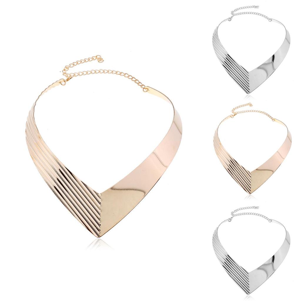 Fashion V Shaped Metal Women Collar Necklace With Geometric Design For Stylish Office Wear