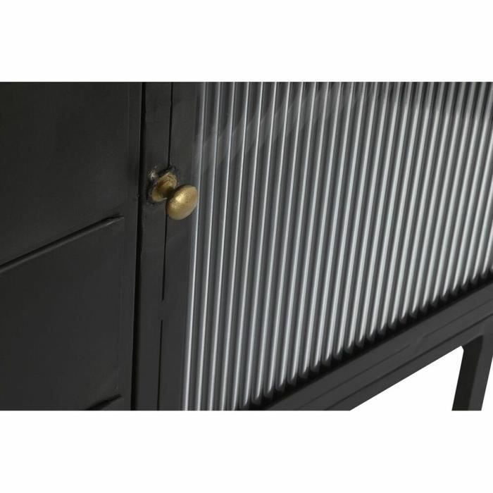 Buffet Naturel Noir Doré Métal Bois De Manguier (145 X 40 X 85 Cm)
