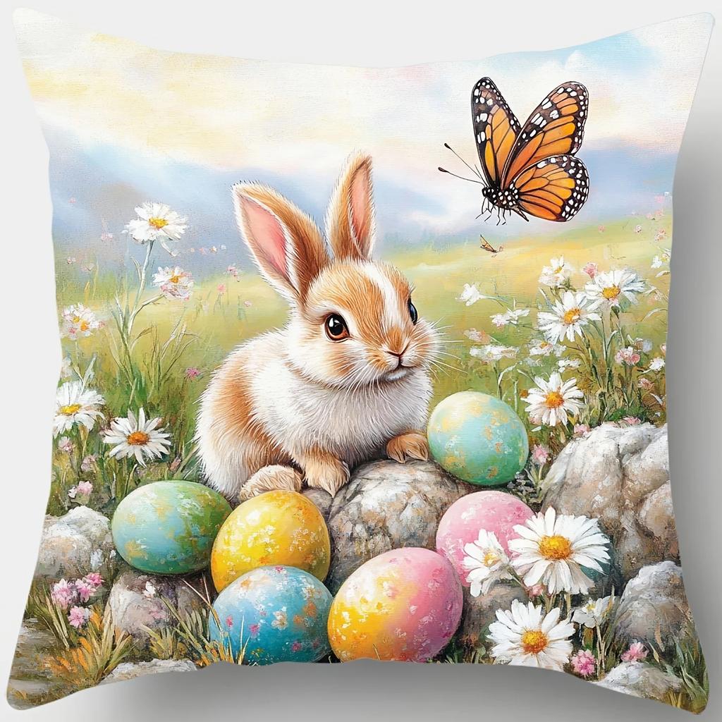 Vikama 2D Flat Printing Easter Bunny Pillowcases Decorative Cushion Covers For Sofa Couch Spring Home Decoration