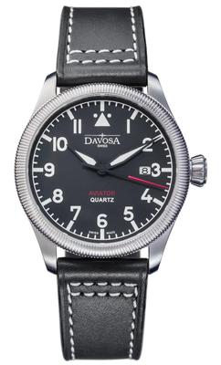 Davosa Aviator Date Szwajcarski Czarny Zegarek, Wykonany, 162.498.55, Męski,