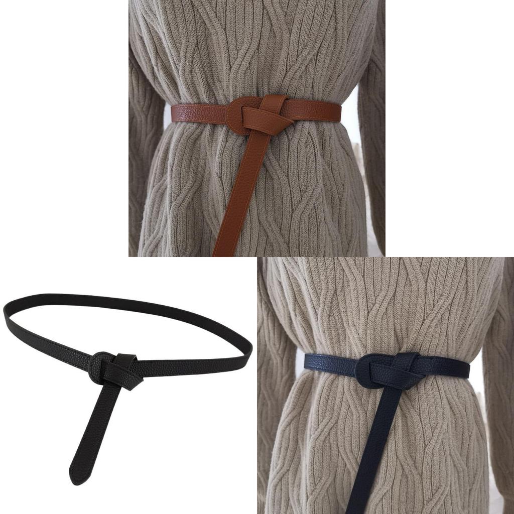 True Leather Women Slim Waist Belt With Tie Knot For Dresses And Sweaters