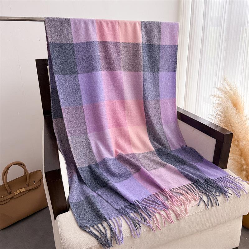 

Красочный клетчатый шарф контрастных цветов, теплый осенне-зимний, женская шаль, модный универсальный шарф с бахромой, имитация кашемира 200cmX63cm (with tassel)