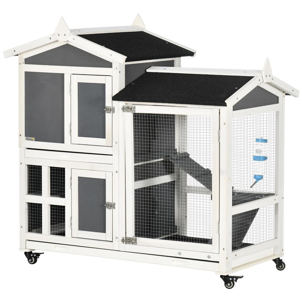 Outdoor Rabbit Hutch for 2 Rabbits in Wood with Pull-Out Tray and Run Area, 110x60x104 cm