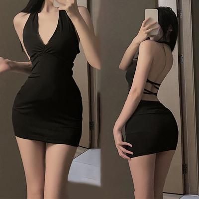 1Pc erotyczna sukienka seksowna damska jednolita dekolt w serek szczupła odkryta uwodzicielska jednoczęściowa sukienka klub nocny impreza mini sukienki