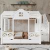 Bunk Bed, Two Drawers with Wheels, Windows and Roof, Staircase Cabinet with 4 Storage Compartments, Pine + MDF + Plywood, White, 90x200cm & 140x200cm