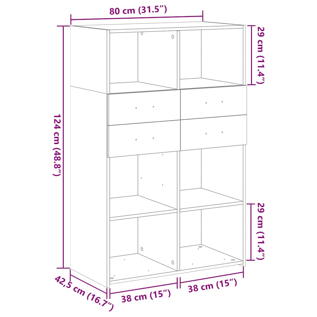 Highboard Black 80 x 42.5 x 124 cm Engineered Wood