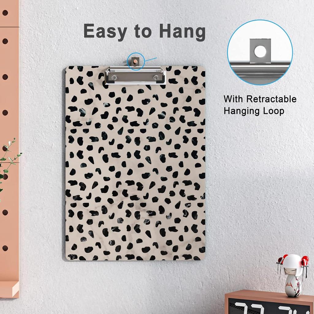 Cute Clipboard Leopard Wood Design Decorative A4 Letter Size Clip Boards for Classroom Office, Standard Size 9" x 12.5" with Low Profile Metal Clip -