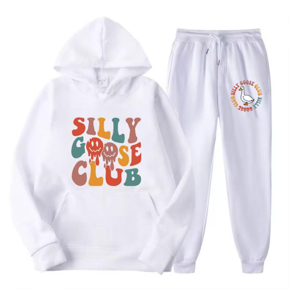 Two Piece Set Street Womens Hoodie Pants Loose Warm Soft Pullover Silly Goose Club Letter Printing Streetwear Clothing