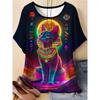Colorful Animal Pattern 3D Printed Short Sleeved T-shirt Comfortable Fashionable Soft Breathable Loose Womens T-shirt