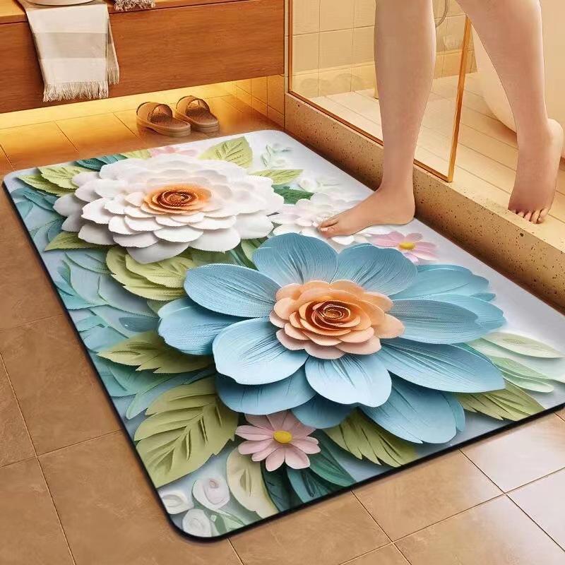 Three Dimensional Flower Floor Mat Bathroom Diatom Mud Anti Slip  Dirt Resistant and Quick Drying Floor Mat Household Water Absorption Carpet
