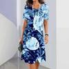 Elegant Short Sleeve 3D Print Dress Beach Summer Midi Dresses