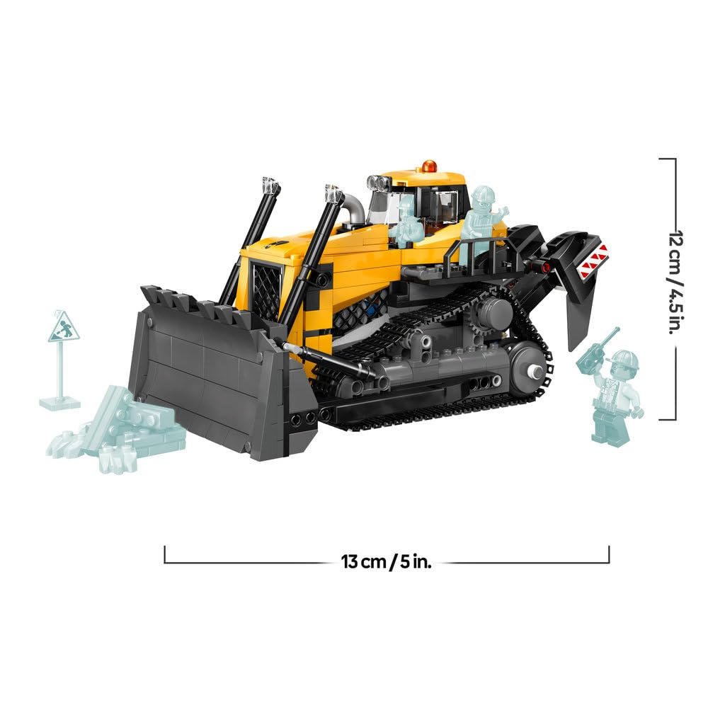 LEGO City Bulldozer Toy Playset 60466 Yellow Building Vehicle Blocks for Boys and Girls Ages 8-10 Kids Children School Minifigure