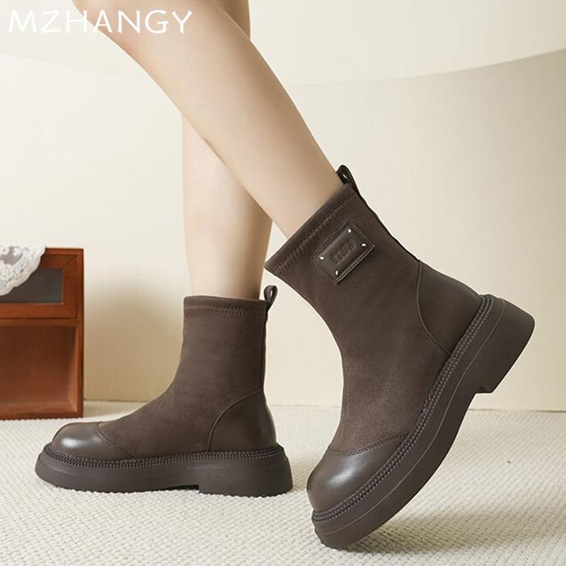 Fashion Flats Women Ankle Boots Winter Suede Platform Casual Cozy Walking Shoes Woman 2024 Trend Fashion Dress Designer Mujer Zapatillas