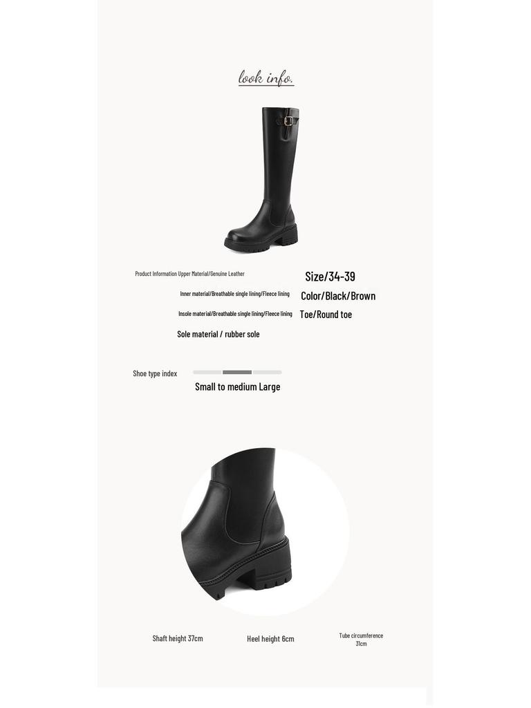 British Style High Tube Women's Knight Boots with Side Zipper, Round Toe, Chunky High Heels – 2025 Autumn/Winter Collection.