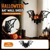 Wooden Hollow Bat Shaped Wall Shelf with Web Design Decorative Storage Rack for Halloween Home Wall Mounted Organizer