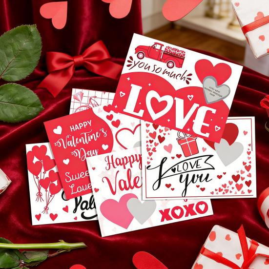 6/12Pcs Valentines Day Couple Scratch Card with Stickers DIY Romantic Love Heart Greeting Card Wedding Engagement Anniversary Party Supplies