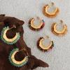 Gold-Plated C-Shaped Earrings with Multi-Color Natural Stone Inlay