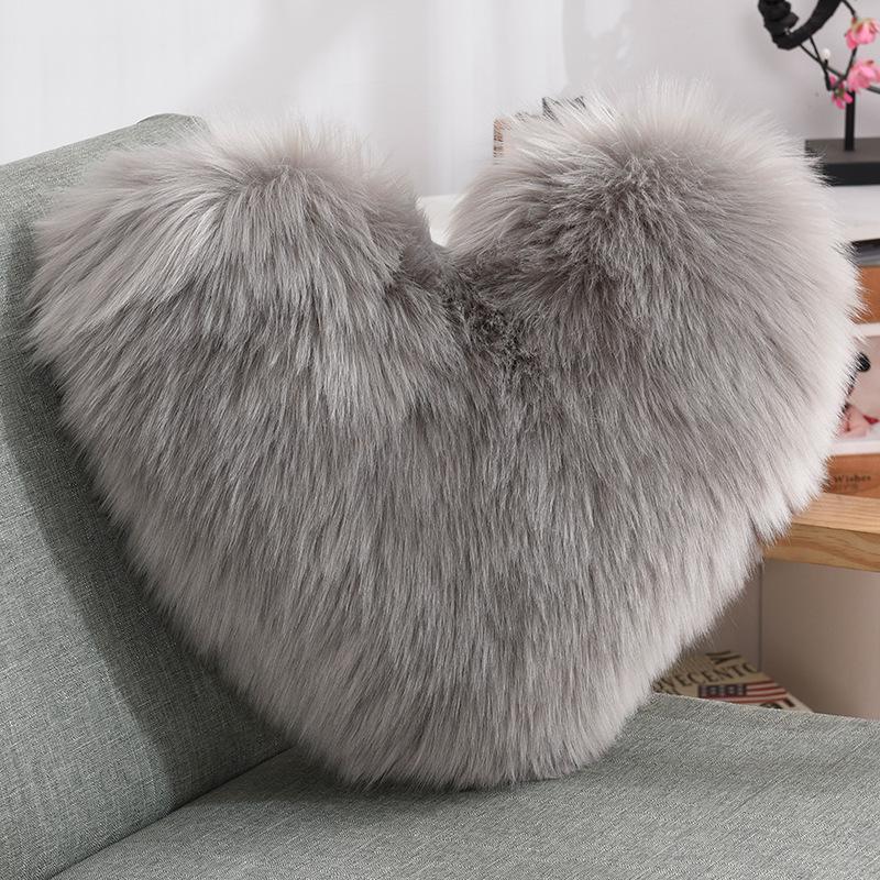 Heart-Shaped Plush Lumbar Pillow - Fluffy Faux Wool Backrest for Home, Sofa, or Office Chair