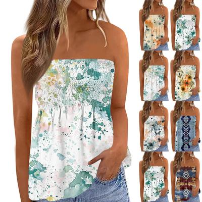 2024 Tube Tops For Women,Cute Sexy Off Shoulder Floral Print Sleeveless T-Shirt